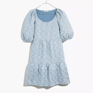 Quilted Puff-Sleeve Mini Dress in Sunflower Field